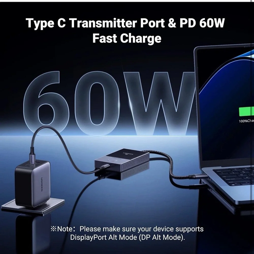 Wireless USB C Transmitter HDMI Receiver 5G 164FT 1080P 60Hz Grey UGREEN CM737
